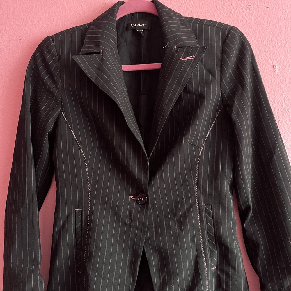 Bebe Black Pinstripe Women's Blazer